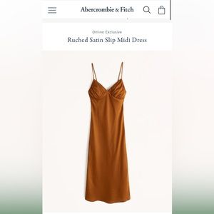 Abercrombie & Fitch Ruched brown/rust satin slip midi dress - Medium